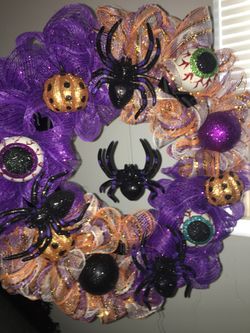 Purple and orange Halloween wreath