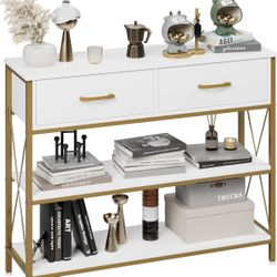 Brand new. Industrial Console Table with Drawers, Vintage Hallway Foyer Table with Storage Shelves, Narrow Long Sofa Entryway Table for Living Room, W