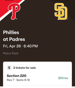 Padres vs. Phillies - Friday April 26th - 2 Tix/each
