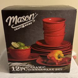 Tabletops Unlimited Mason CeramicDinnerware Set - Red - 12 pc