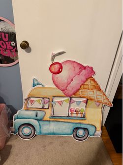 Large ice cream truck cutout made with white Corrugated Plastic  for Birthday Decorations