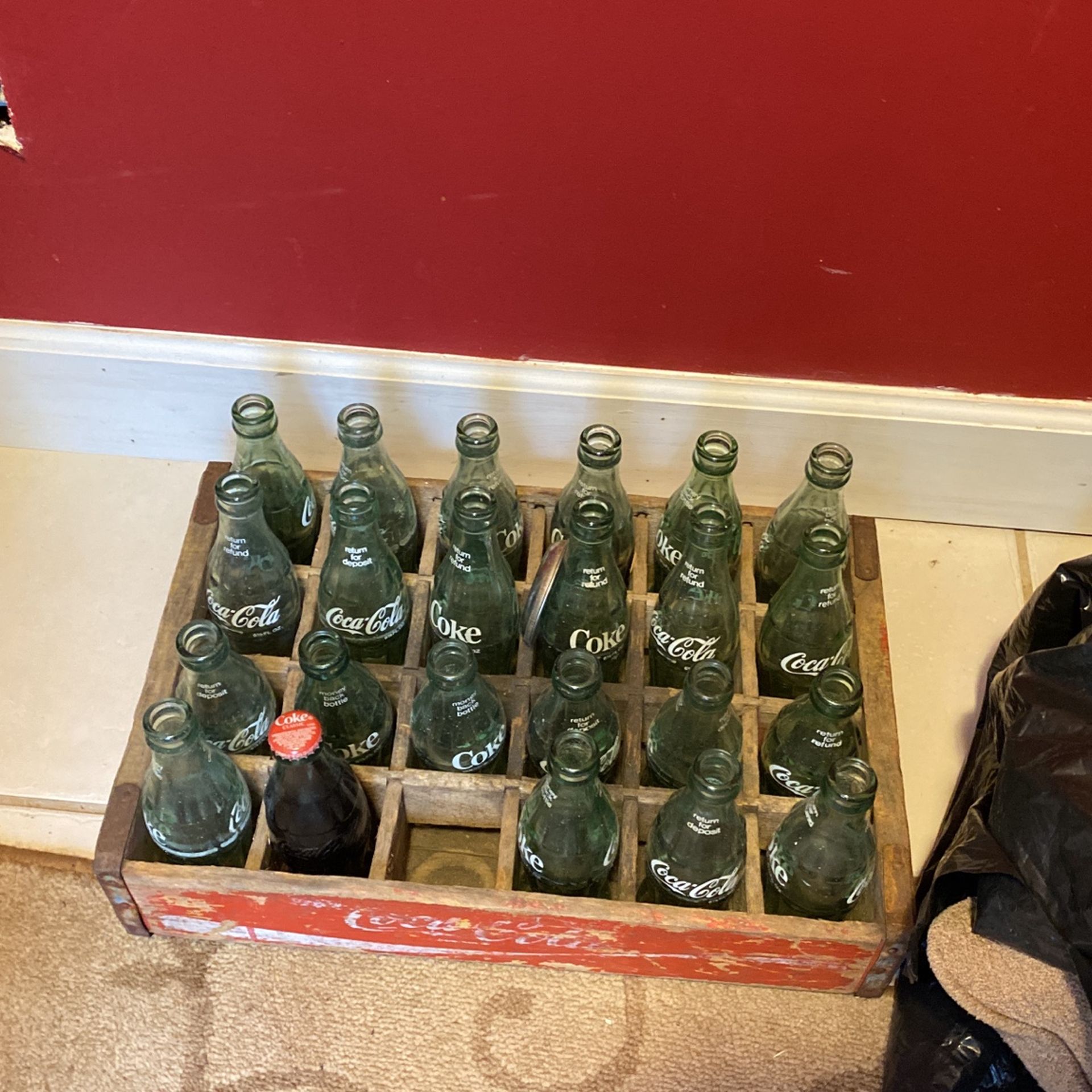 Antique Wood Crate With Glass Coca-Cola Bottles