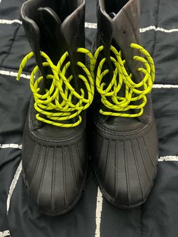 Black Duck Boots with Neon Yellow Laces