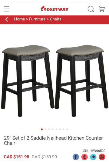 Selling a brand new 29" Set of 2 Saddle Nailhead Kitchen Counter Chairthe seats are gray