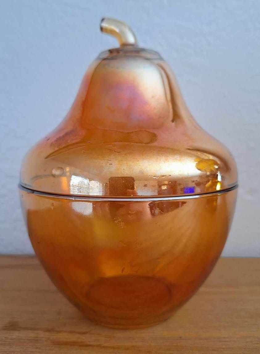Beautiful Vintage Marigold Carnival Glass Pear Shaped Cookie Jar