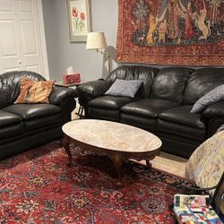 Super Comfy Black Leather Sofa And Loveseat