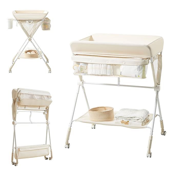 New In Box Baby Diaper Changing Table, Portable Diaper Changing Table with Wheels, Foldable Changing Table with 3-Level Adjustable Height, Portable Ch