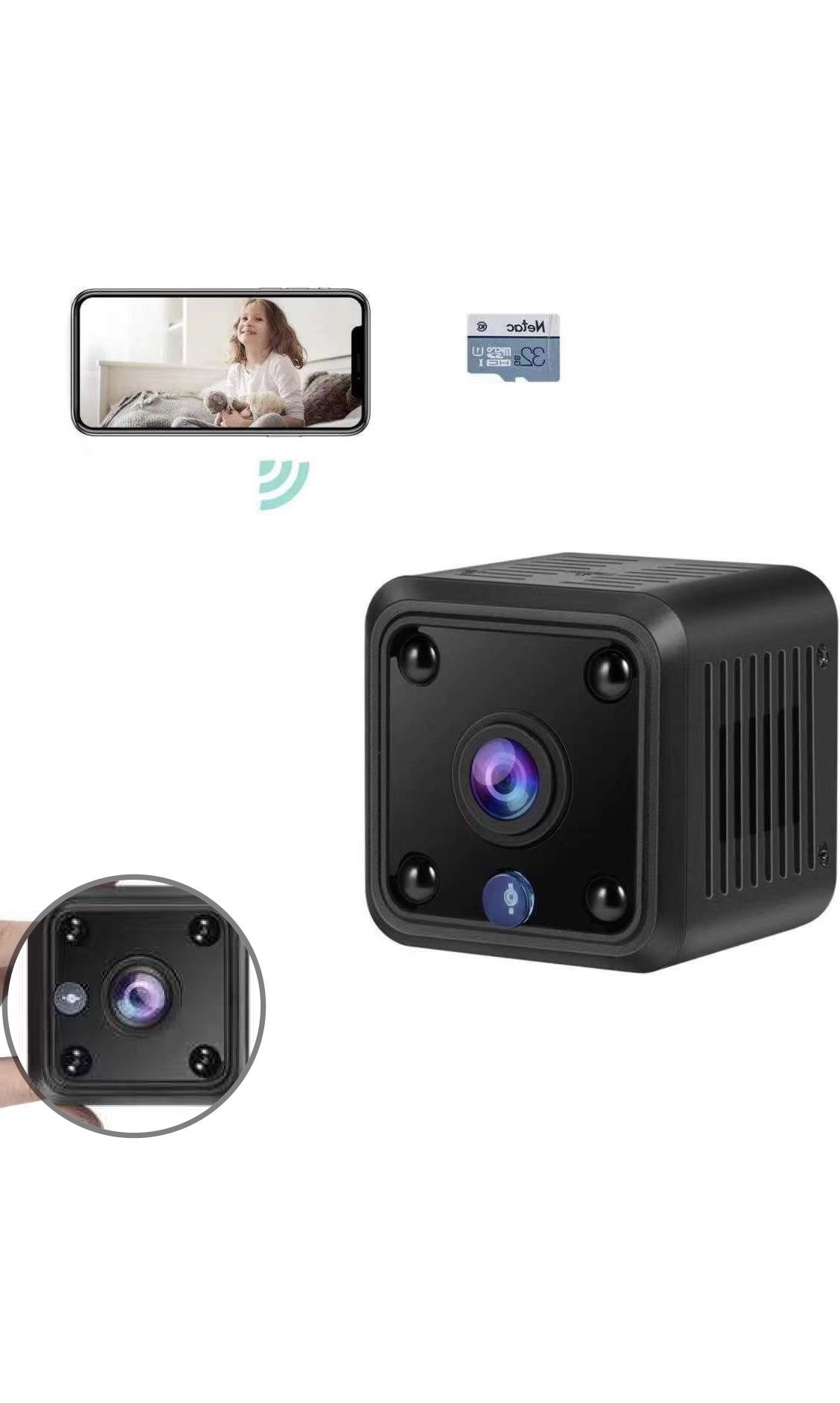 Mini Spy Camera, WiFi Wireless Hidden Camera, HMP HD Small Home Security Camera with 32G Memory Card, Night Vision, Motion Detection, Recharge