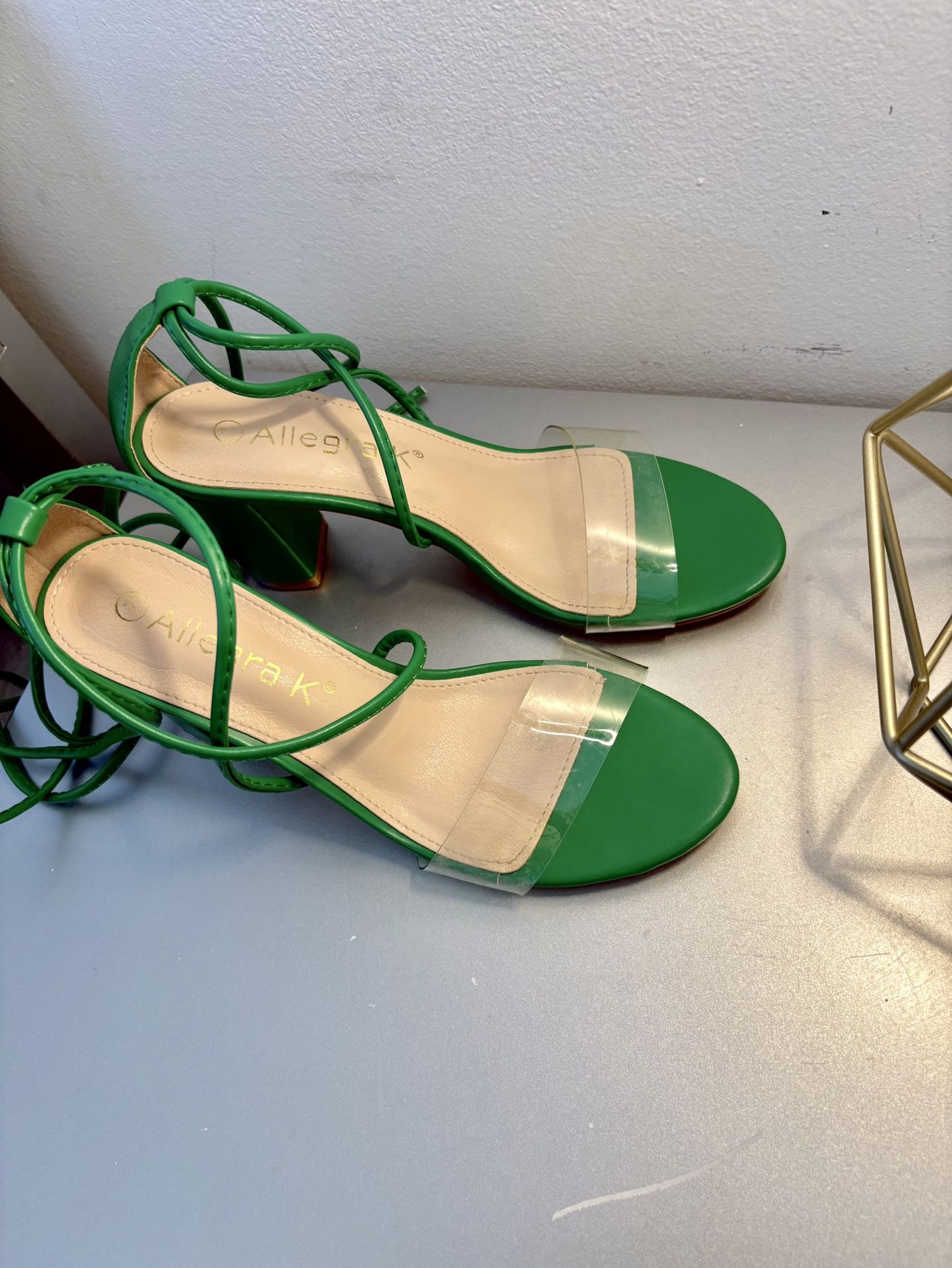 Allegra K Women's Clear Strap Chunky Block Heel Lace Up Sandals Size 7 In Green