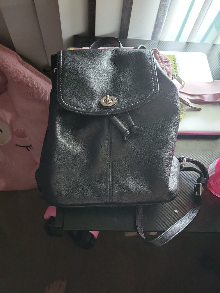 Black Leather Coach Backpack