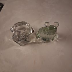 Bubble Bear Glass Frog Paperweight And Clear Glass Frog Candle Holder.