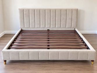 Gray upholstered king platform bed frames