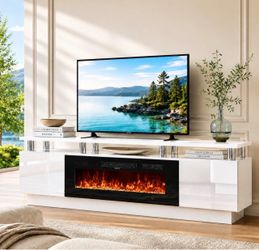 70" TV Stand & Entertainment Center, Media Console with Storage Shelves, Fits TVs up to 80", Modern Living Room Furniture, 36" Electric Fireplace