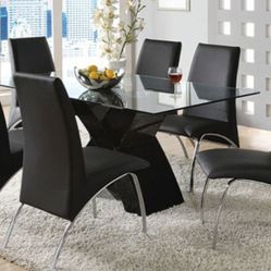Brand New Black Modern Style 7pc Formal Dining Table Set 