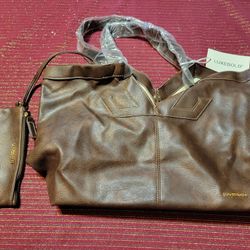 BRAND NEW BROWN LEATHER PURSE WITH ATTACHED COIN PURSE