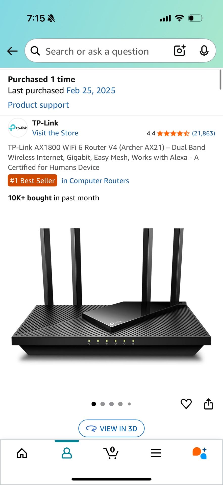 TP-Link AX1800 WiFi 6 Router V4 (Archer AX21) – Dual Band