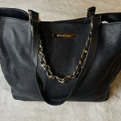 Michael Kors Women's Black Pebbled Shoulder Bag/Tote with Chain Accents