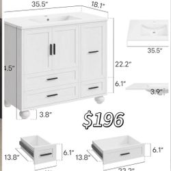 😀 LIKIMIO Modern Bathroom Vanity, 35.5” Width, 18.1” Depth,