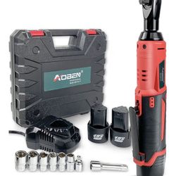 AOBEN Cordless Electric Ratchet Wrench Set, 3/8" 12V Power Ratchet Tool Kit With 2 Packs 2000mAh Lithium-Ion Battery And Charger 