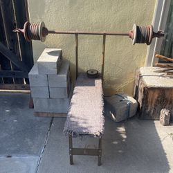 Old Style Weight Set and Bench 105-pounds Of Weights