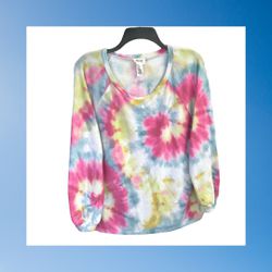BiBi White, Pink, Yellow, Blue Tye Dye Soft Sweatshirt Women Small