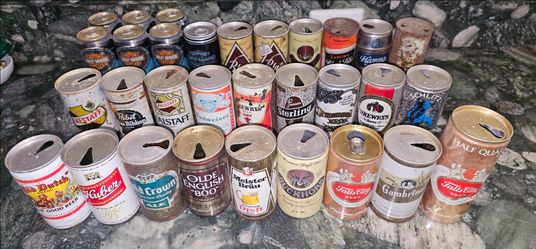 COLLECTION OF OLD BEER CANS Zip Top Flat Top INCLUDING 6 Full HARLEY DAVIDSON BEERS All For $25