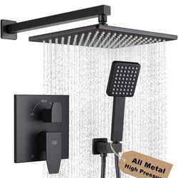 POP Sanitaryware Matte Black 10” Rainfall Shower Faucet Set- Stressed Box