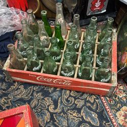 Vintage Coca Cola Wooden Slotted Crate with Bottles