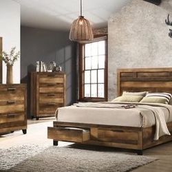 Brand New 4PC Rustic Storage Bedroom Set