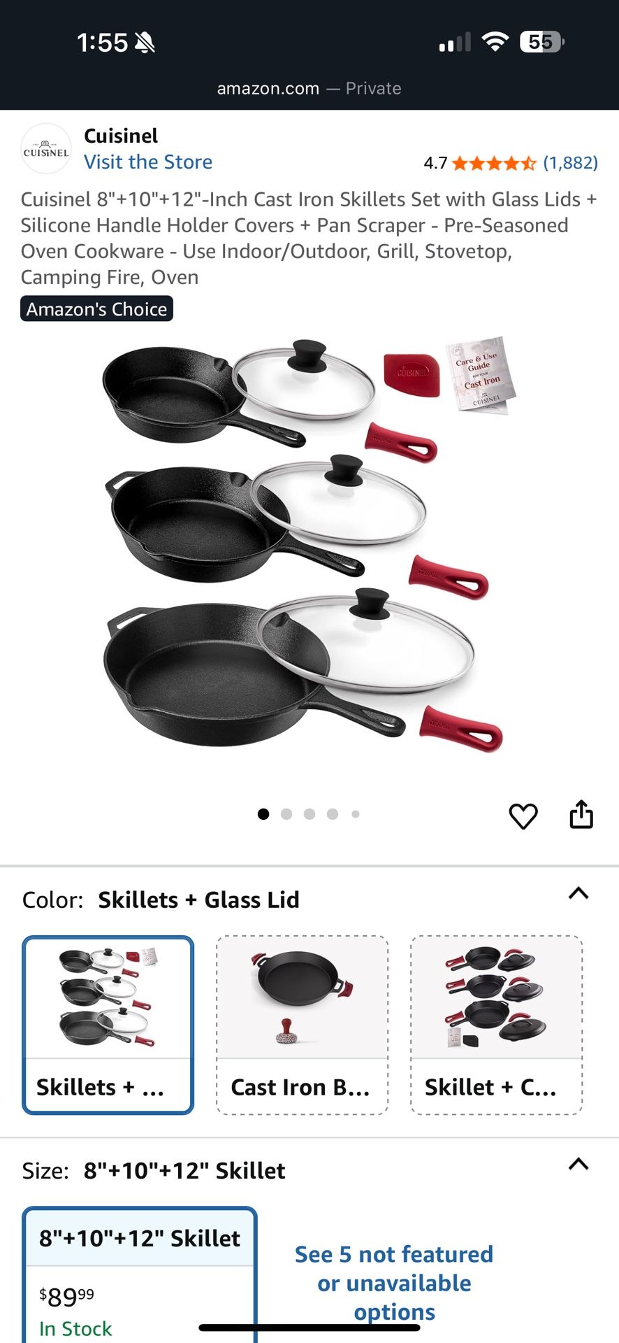 NEW! 3 Piece Cuisinel Cast Iron Skillet Set