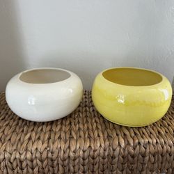 Vintage lot 2- Mid-Century Yellow Drip Glaze Ceramics Calif Vase/Planter MOD Sphere Signed Handcrafted Collectible Rare 