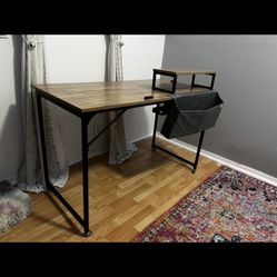 Computer Desk 47 Inch Home Office Writing Desk Student Study Desk with Monitor Stand and Storage Bag, Walnut