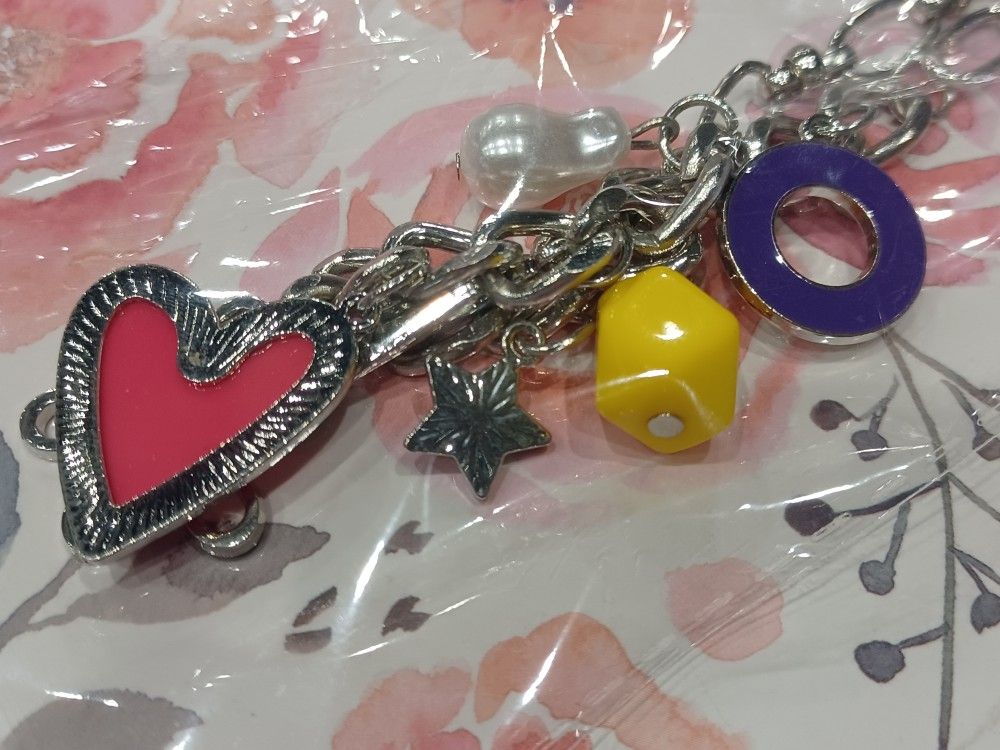 NEW paparazzi long necklace & earrings Living in Charm pink heart orange flower white purple yellow charms