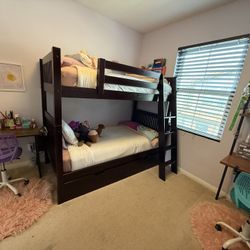 Dark Wood Bunk Beds With Drawer Storage 