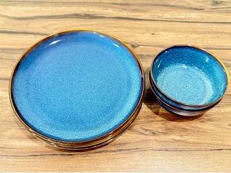 IKEA Gladelig Stoneware Plates and Bowls - Blue