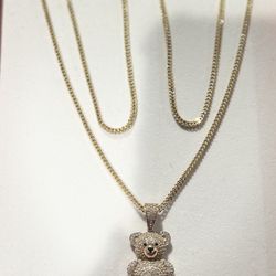 Cadena Sólida 14 K Con Medalla De Oso 
