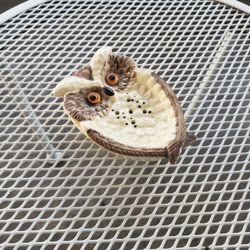 Vintage Ceramic Owl Trinket Dish  / Tea Bag Holder 