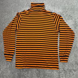 Vintage 90s J.Crew Orange Navy Rugby Stripe Turtleneck Size L