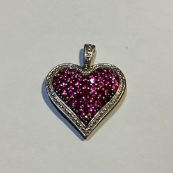 Heart Pendant With Pink Colored Gems 