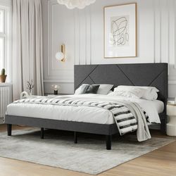 King Size Bed Frame Fabric Gray