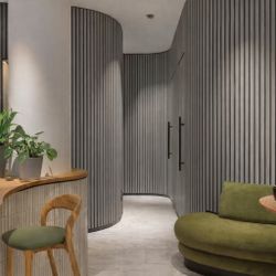 Flexible Black Wood Acoustic Wall Panels – Curved Soundproof Decorative Slat Panels for Interior Walls