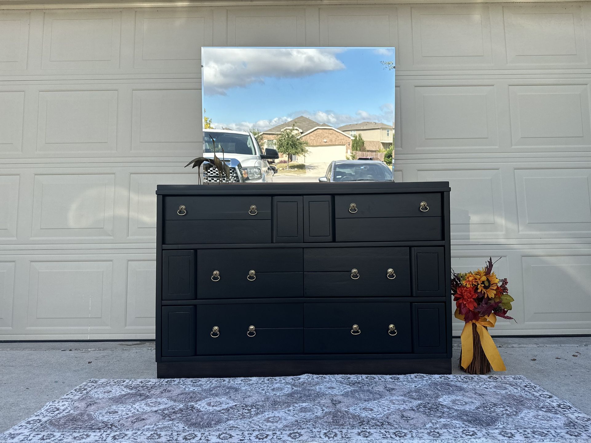 Beautiful Matte Black Dresser with Mirror – Mid Century Modern