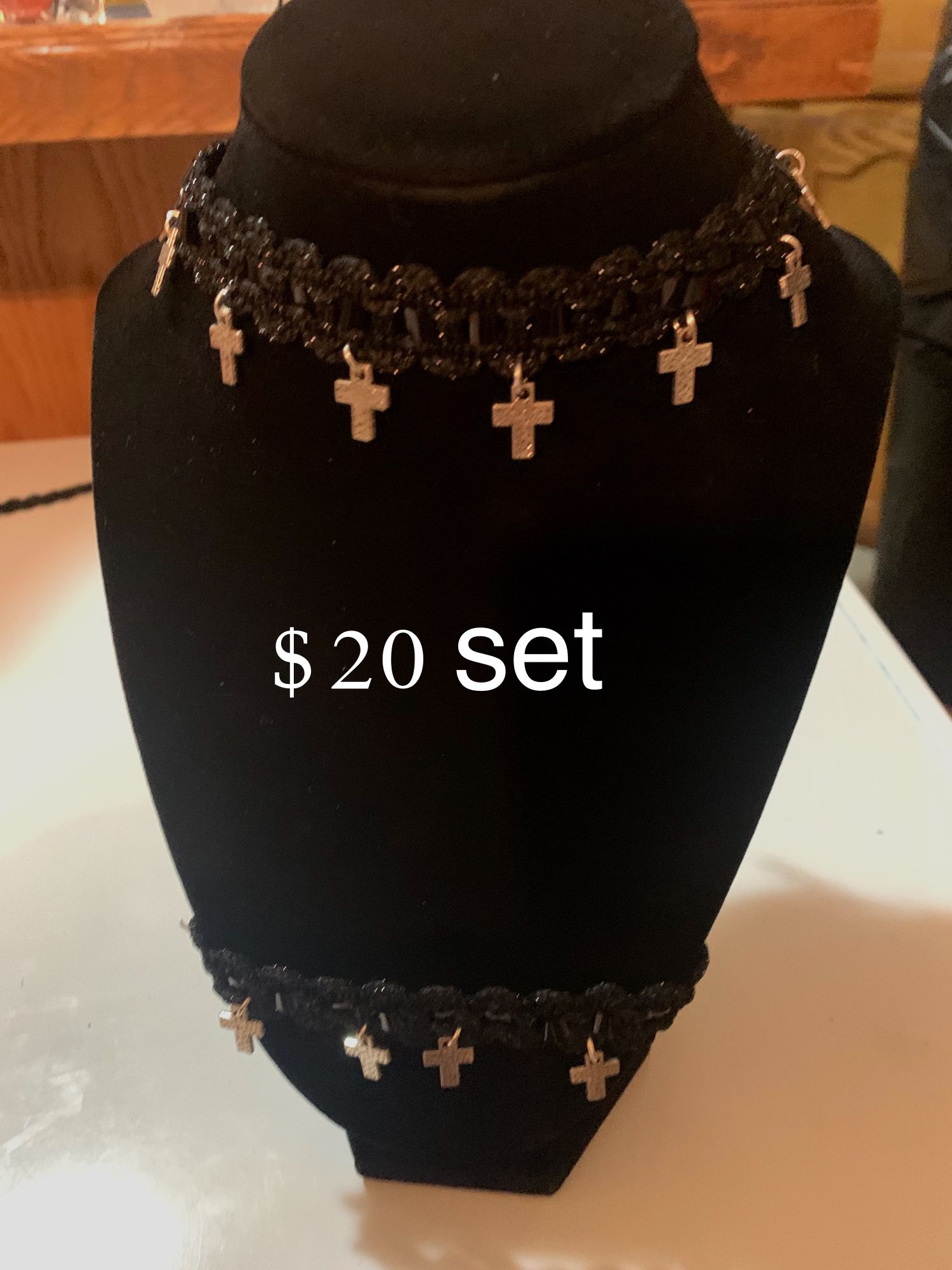 Cross Lace Choker/bracelet Set