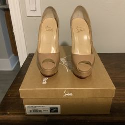 Christian Louboutin Lady Peep 150 Patent Calf In Nude