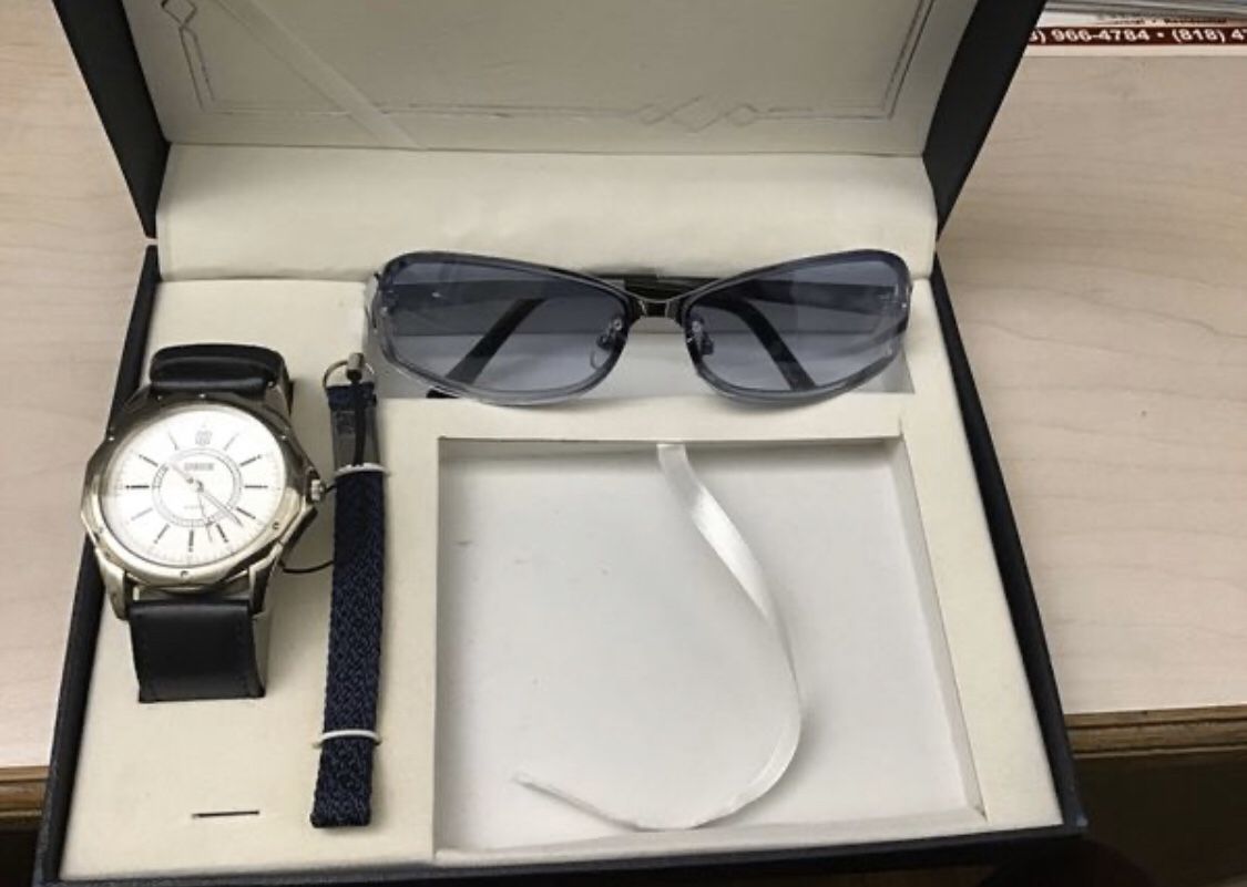 Gents leather watch with sunglasses and mobile string