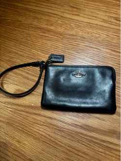 Coach Women's Black Wristlet Wallet Zip Closure Zipper Logo Wrist Strap Solid