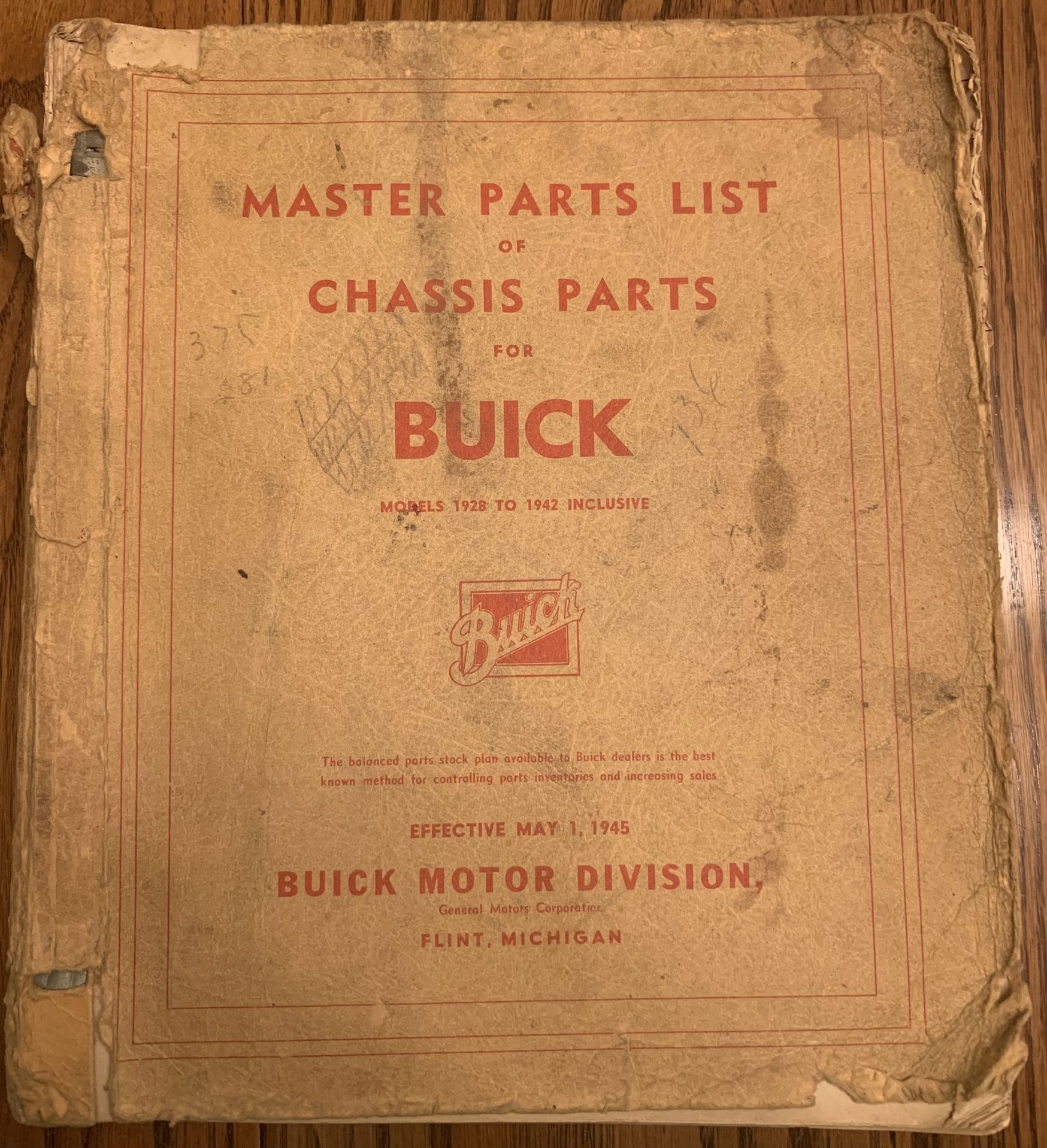 Buick Master Parts List Models 1928 To 1942