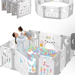 Dripex Foldable Playpen for Babies and Toddlers, 14 Panels 25 Sq. Ft Open Box