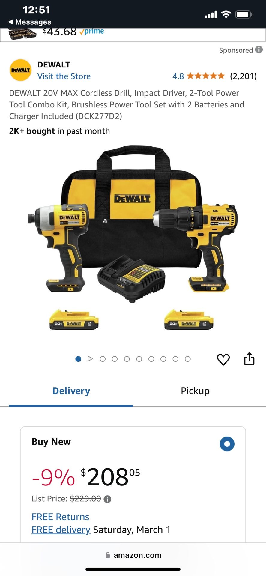 DEWALT 20V MAX Cordless Drill, Impact Driver, 2-Tool Power Tool Combo Kit