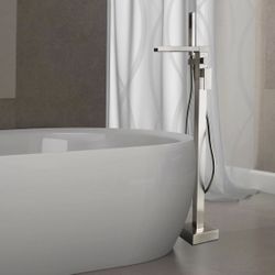 KS #071602 Modern Waterfall Bathroom Tub Faucet With Handheld Spray Solid Brass Brushed Nickel